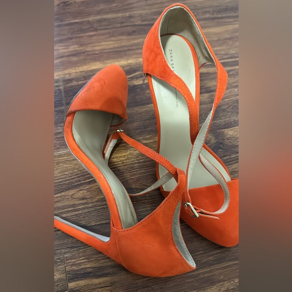 Zara Basic Orange Suede Stiletto Heels Size 38